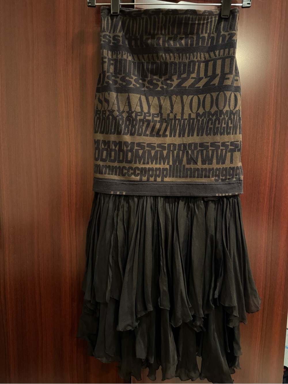Dolce & Gabbana Black Letter-Print Knit & Tiered Chiffon Maxi Skirt